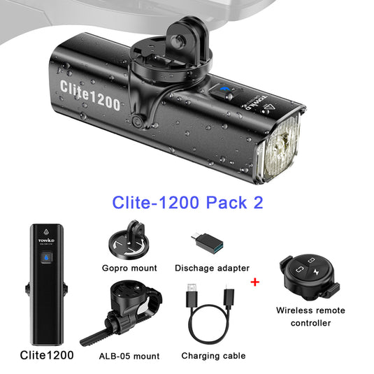 TOWILD Cl 1200 Smart Bike Front Light-Wireless Remote Control;  Rechargeable 21700 4000mAh Battery; Ipx6 waterproof